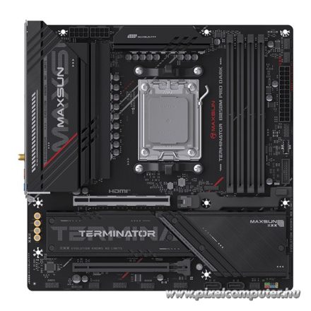 Maxsun Alaplap - AMD MS-TERMINATOR B850M PRO DARK WIFI AM5 (B850, mATX, 4xDDR5 8000MHz, 2xSATA3, 3xM.2, HDMI, DP)