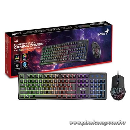 Genius Billentyűzet - Scorpion KM-GX3 (Vezetékes gamer billentyű + egér , USB, RGB, fekete)