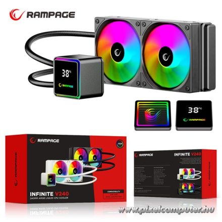 Rampage CPU Water Cooler - INFINITE V240 (36,9dB max., 98,54 m3/h; 2x12cm, A-RGB LED, fekete)
