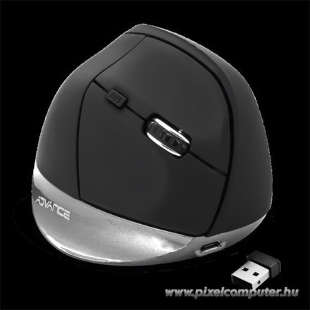 Advance Egér vezeték nélküli - VERTICAL PLUS MOUSE (2400 DPI, 6 gomb, ergonomikus, fekete)