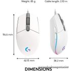Logitech Egér - G203 Lightsync (Vezetékes, Gaming, Optikai, USB, 8000 DPI, fehér)