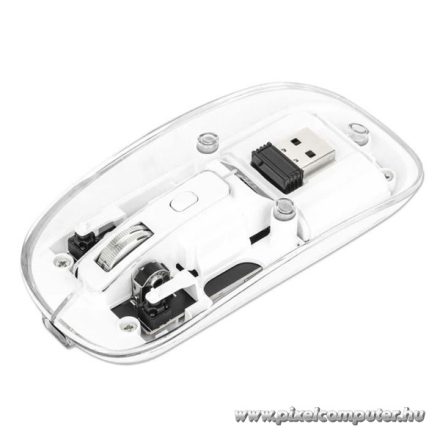 Manhattan Egér - Vezetéknélküli, RGB LED, átlátszó design, (Optikai, 1600dpi) Fehér