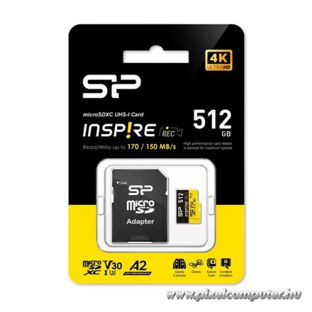 Silicon Power MicroSD kártya - 512GB microSDXC UHS-I U3, 3D TLC NAND (170/150 MB/s A2/V30) DDR200 transfer rate