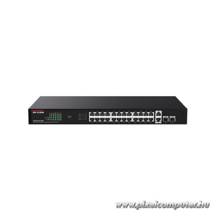 IP-COM Switch PoE - G1128P-24-250W (24x1Gbps; 2x1Gbps uplink; 2x SFP; 24 af/at PoE+ port; 230W, Rackbe szerelhető)