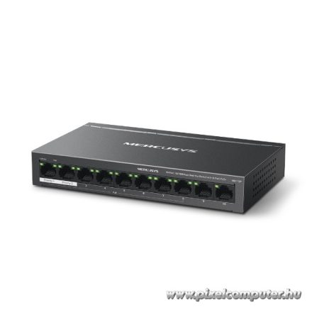 Mercusys Switch  PoE - MS110P (10 port 100Mbps; 8 af/at PoE+ port; 65W; 250m; fém ház)