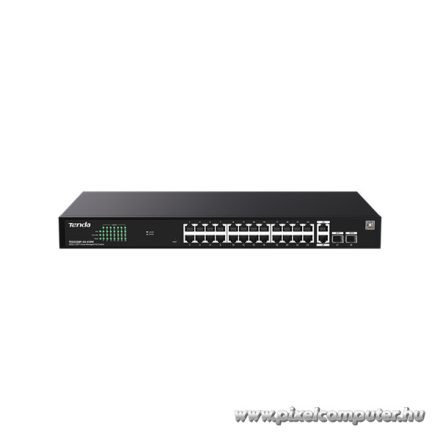 Tenda Switch Menedzselhető PoE - TEG2228P-24-410W (24x1Gbps + 2x1Gbps Uplink + 2xSFP;  24af/at PoE+ port; 410W; rack)