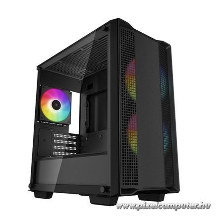 DeepCool Számítógépház - CC360 ARGB (fekete, ablakos, 3x12cm ventilátor, Mini-ITX / Micro-ATX, 1xUSB3.0, 1xUSB2.0)