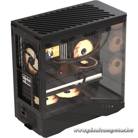 Formula Számítógépház - Crystal U9 PA Black (fekete, ablakos, 4x12cm venti, EATX, 2xUSB3.0, 1xType-C)