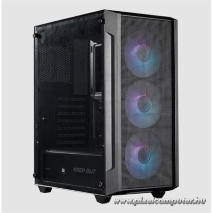 KEEP OUT Számítógépház - XC-200 MESH (fekete, ablakos, 3x12cm RGB venti, ATX, 2xUSB2.0, 1xUSB3.0)