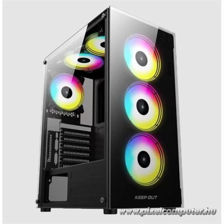 KEEP OUT Számítógépház - XC-210 GLASS (fekete, ablakos, 4x12cm ARGB venti, ATX, 2xUSB2.0, 1xUSB3.0)