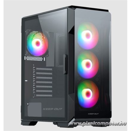 KEEP OUT Számítógépház - XC-901 PRO (fekete, ablakos, 4x12cm ARGB venti, microATX,  1xUSB3.0, 1xType-C)