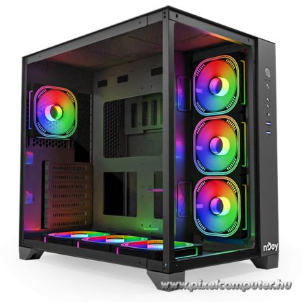 NJOY Számítógépház -  AURA (fekete, ablakos, ATX, 7x12cm, 2xUSB3.0, 1x USB-C)