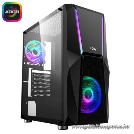 NJOY Számítógépház -  FORT (fekete, ablakos, ATX, 2x12cm, 1xUSB2.0, 2xUSB3.0)