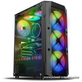   Spirit of Gamer Számítógépház - REBEL XT Black (fekete, ablakos, 4x12cm ventilátor, alsó táp,  ATX, 1xUSB3.0, 2xUSB2.0)