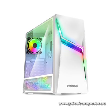 Spirit of Gamer Számítógépház - CLONE 4 White (fekete, ablakos, 2x12cm ventilátor, alsó táp,  ATX, 1xUSB3.0, 2xUSB2.0)