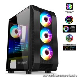   Spirit of Gamer Számítógépház - Rogue VI RGB (fekete, ablakos, 4x12cm ventilátor, alsó táp,  ATX, 1xUSB3.0, 2xUSB2.0)