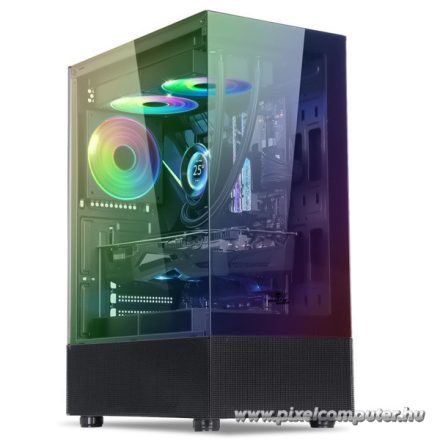 Spirit of Gamer Számítógépház - SPECTRA Black (fekete, ablakos, 3x12cm ventilátor, alsó táp,  ATX, 1xUSB3.0, 2xUSB2.0)