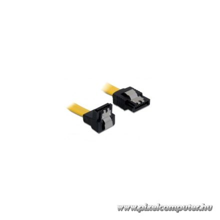Delock Kábel - 82482 (SATA II, lefele/egyenes csatl.(fémlappal), Max.: 3Gb/s, sárga, 0,7m)