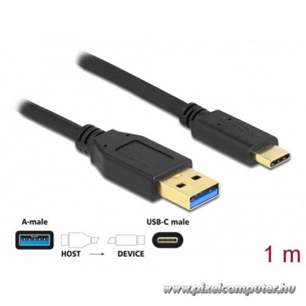 Delock Kábel - 83870 (USB Type-C -> USB-A 3.1 Gen2, Max.: 10 Gb/s, fekete, 1m)