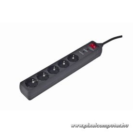   Gembird Tápkábel elosztó - SPG5-C-10 (túlfeszültség-védelemmel elosztó, 5 aljzat, 3 méter)