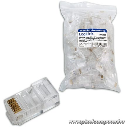 RJ45 Cat5 csatlakozó UTP patch kábelre, 100db/csomag