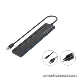  Conceptronic USB Hub - HUBBIES19BP (7 Port, USB-A to 7xUSB 2.0, külső táp, fekete)