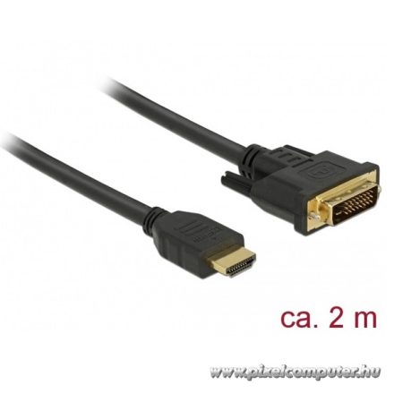 Delock Átalakító Kábel - 85654 (HDMI - DVI (24+1), apa/apa, kétírányú, 2m)