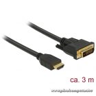 Delock Átalakító Kábel - 85655 (HDMI - DVI (24+1), apa/apa, kétírányú, 3m)