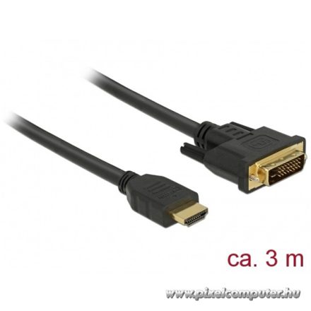 Delock Átalakító Kábel - 85655 (HDMI - DVI (24+1), apa/apa, kétírányú, 3m)