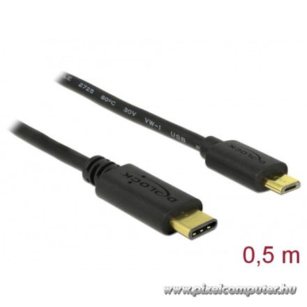 Delock Kábel - 83333 (USB Type-C 2.0 – USB 2.0 Micro-B kábel, apa/apa, fekete, 0,5m)