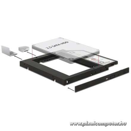Delock Beépítő Keret - 62669 (SATA 5.25" -> 1 x 2.5" SATA HDD-hez, vékony kialakítású, legfeljebb 9,5 mm)