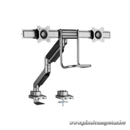Equip Monitor Asztali konzol - 650161 (17"-32", 2 monitor, dönthető, forgatható, Max.: 2x9kg, fekete/ezüst)