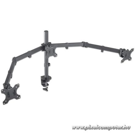 Manhattan asztali állvány -  Dupla karos, 3db monitor részére (max.VESA:75x75, 13"-27"-ig, 7kg, fekete)