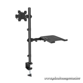   Manhattan asztali állvány -  1db monitor + 1 db laptop  (min.VESA:75x75, 13"-32"-ig, 360° fordítás, 8kg, fekete)