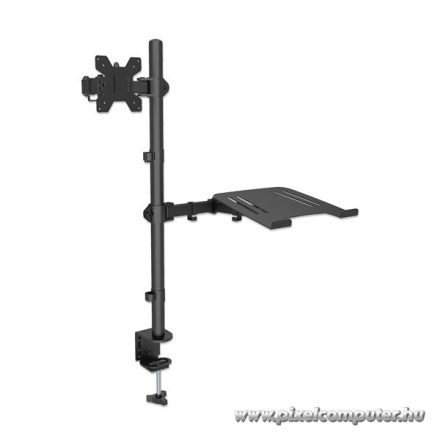 Manhattan asztali állvány -  1db monitor + 1 db laptop  (min.VESA:75x75, 13"-32"-ig, 360° fordítás, 8kg, fekete)