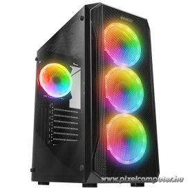   Everest Számítógépház - X-RACER (fekete; üveg; ATX; alsó táp; 4x120mm RGB, 1xUSB3.0 + 2xUSB2.0)