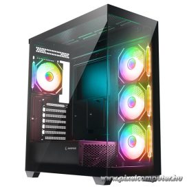   Rampage Számítógépház - HYDRA V4 (fekete; üveg; ATX; alsó táp; 4x120mm RGB, 1xUSB3.0 + 2xUSB2.0)