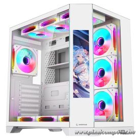   Rampage Számítógépház - NOVA (fehér; üveg; ATX; 9,17" TFT kijelző, 7x120mm RGB, 1xUSB3.0 + 1xUSB2.0)