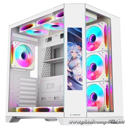 Rampage Számítógépház - NOVA (fehér; üveg; ATX; 9,17" TFT kijelző, 7x120mm RGB, 1xUSB3.0 + 1xUSB2.0)
