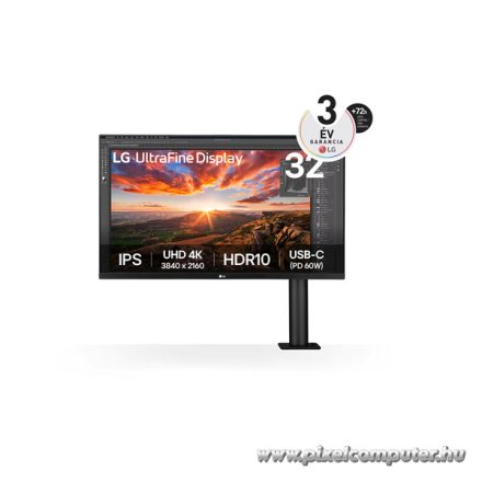 LG Monitor 32" Ergonomic - 32UN880K-B (IPS; 16:9; 4K 3840x2160; 5ms; 350cd; HDMIx2; DP; USB-C; Hangszóró, Pivot)