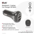 Club 3D Autós Töltő - CAC-1921 (36W, 2x USB-A, 1x USB-C, 12-24V, QC3.0)