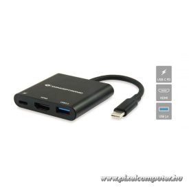  Conceptronic Notebook Dokkoló - DONN01B (USB-C to HDMI+USB-C PD:60W+USB-A 3.0, fekete)