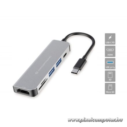 Conceptronic Notebook Dokkoló - DONN02G (USB-C to HDMI+USB-C PD:60W+USB-A+SD/TF, szürke)