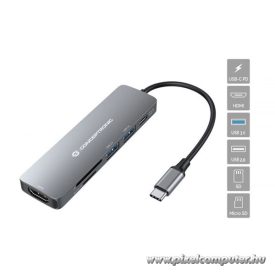   Conceptronic Notebook Dokkoló - DONN11G (USB-C to HDMI+USB-C PD:60W+USB-A 3.0+2.0, ezüst)