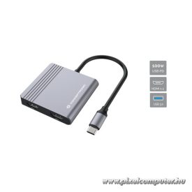   Conceptronic Notebook Dokkoló - DONN13G (USB-C to 2xHDMI+USB-C PD:100W+USB-A, ezüst)