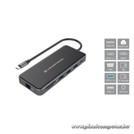   Conceptronic Notebook Dokkoló - DONN15G (USB-C to 2xHDMI+VGA+USB-C PD:100W+3xUSB-A+RJ-45+SD/TF+AUX)