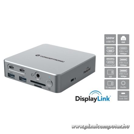 Conceptronic Notebook Dokkoló - DONN25G (USB-C to HDMI/DP/USB-C PD/USB-A/SD/TF/RJ45/Audio)