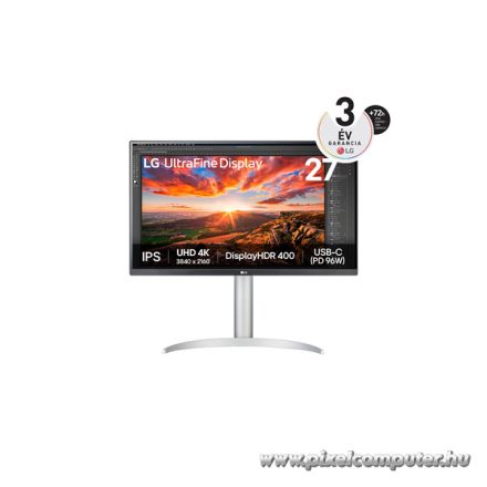 LG Monitor 27" - 27UP850K-W (IPS; 16:9; 4K 3840x2160; 5ms; 400cd; HDMIx2; DP; USB-C; HDR; Speaker, Pivot)