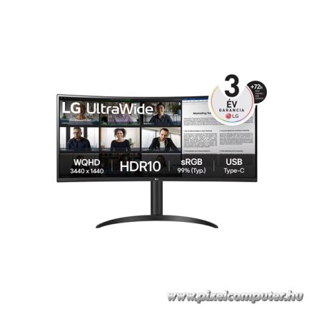 LG Monitor 34" - 34WR55QK-B (VA; Ívelt, 21:9; 3440x1440; 5ms; 300cd; 100Hz, HDMIx2, DP; USB; HDR10; sRGB99%; mag áll)
