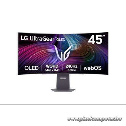 LG Monitor 45" - 45GX90SA-B (OLED; Ívelt, 21:9; 3440x1440; <1ms; 275cd; 240Hz, HDMIx2, BT, DP; USB; HDR; Áll.mag. Spkr)